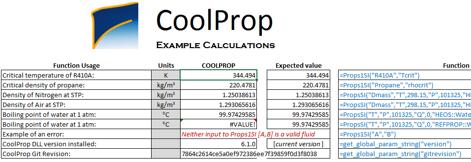 coolprop sample calculation excel