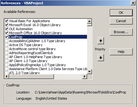 reference coolprop vba